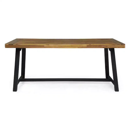 Ensemble de salle à manger d'extérieur 7 pièces en bois d'acacia et résine Christopher Knight Home Dahlia avec table à manger de 70,75 pouces, teck sablé/noir