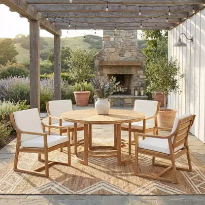 Whisen 5-Piece Outdoor Kitchen Dining Set for 4, Patio Round Dining Table And Chairs Set with Umbrella Hole and Removable Cushions