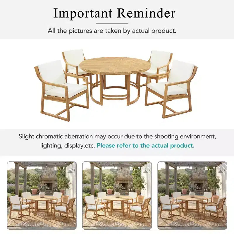 Whisen 5-Piece Outdoor Kitchen Dining Set for 4, Patio Round Dining Table And Chairs Set with Umbrella Hole and Removable Cushions