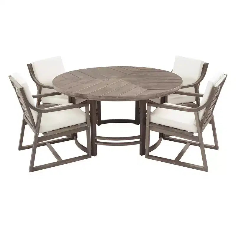 Whisen 5-Piece Outdoor Kitchen Dining Set for 4, Patio Round Dining Table And Chairs Set with Umbrella Hole and Removable Cushions