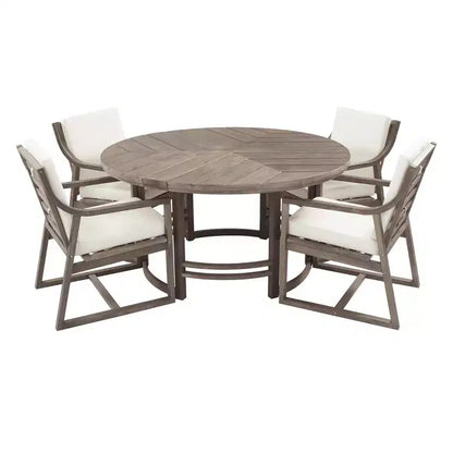 Whisen 5-Piece Outdoor Kitchen Dining Set for 4, Patio Round Dining Table And Chairs Set with Umbrella Hole and Removable Cushions