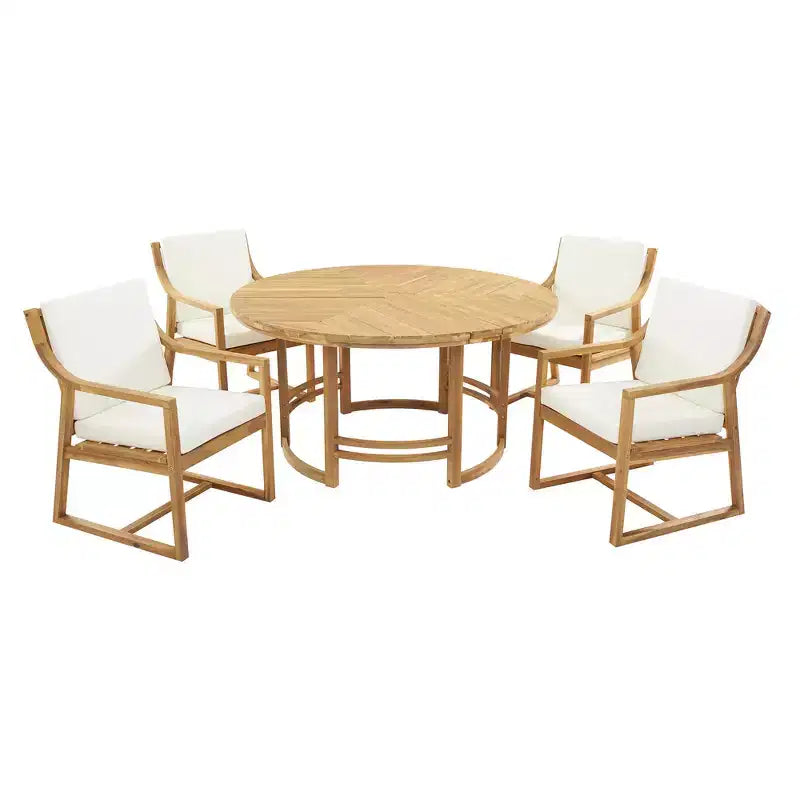 Whisen 5-Piece Outdoor Kitchen Dining Set for 4, Patio Round Dining Table And Chairs Set with Umbrella Hole and Removable Cushions