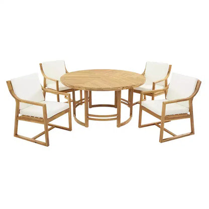 Whisen 5-Piece Outdoor Kitchen Dining Set for 4, Patio Round Dining Table And Chairs Set with Umbrella Hole and Removable Cushions