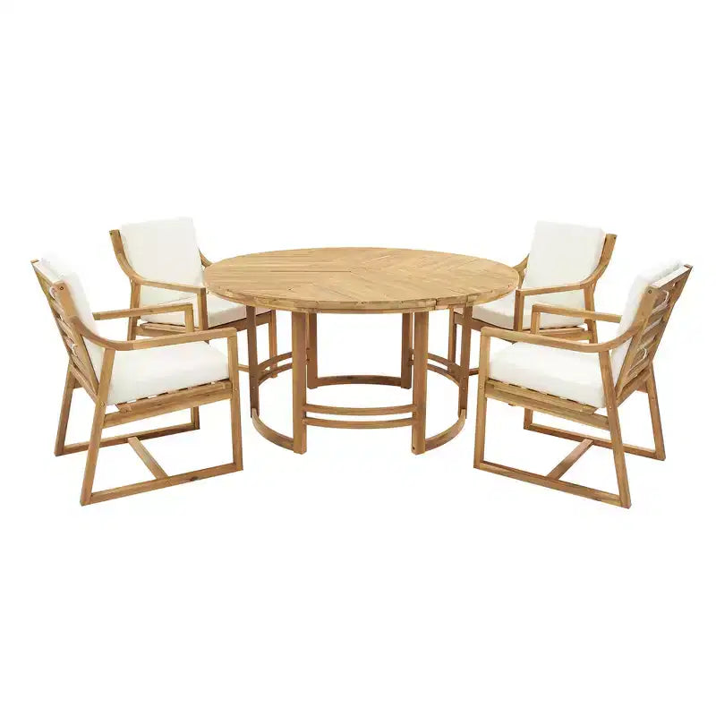 Whisen 5-Piece Outdoor Kitchen Dining Set for 4, Patio Round Dining Table And Chairs Set with Umbrella Hole and Removable Cushions