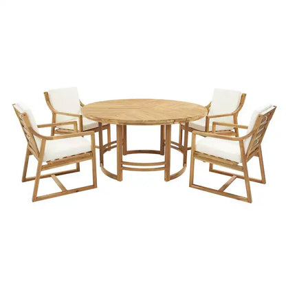 Whisen 5-Piece Outdoor Kitchen Dining Set for 4, Patio Round Dining Table And Chairs Set with Umbrella Hole and Removable Cushions