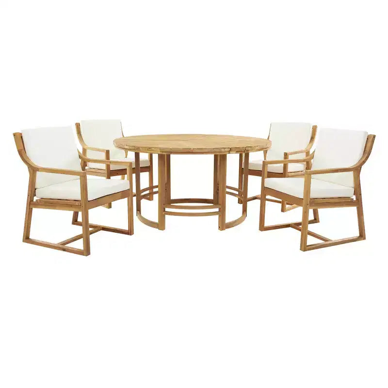Whisen 5-Piece Outdoor Kitchen Dining Set for 4, Patio Round Dining Table And Chairs Set with Umbrella Hole and Removable Cushions