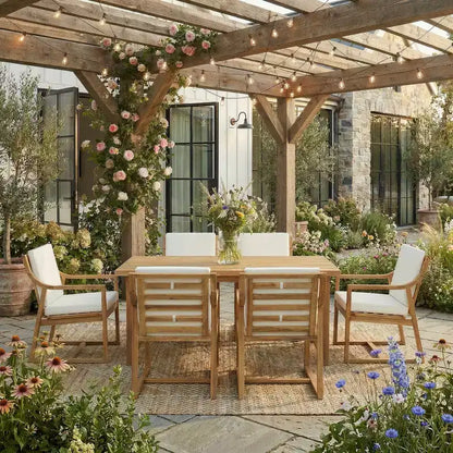 Whisen 5-Piece Outdoor Kitchen Dining Set for 4, Patio Round Dining Table And Chairs Set with Umbrella Hole and Removable Cushions