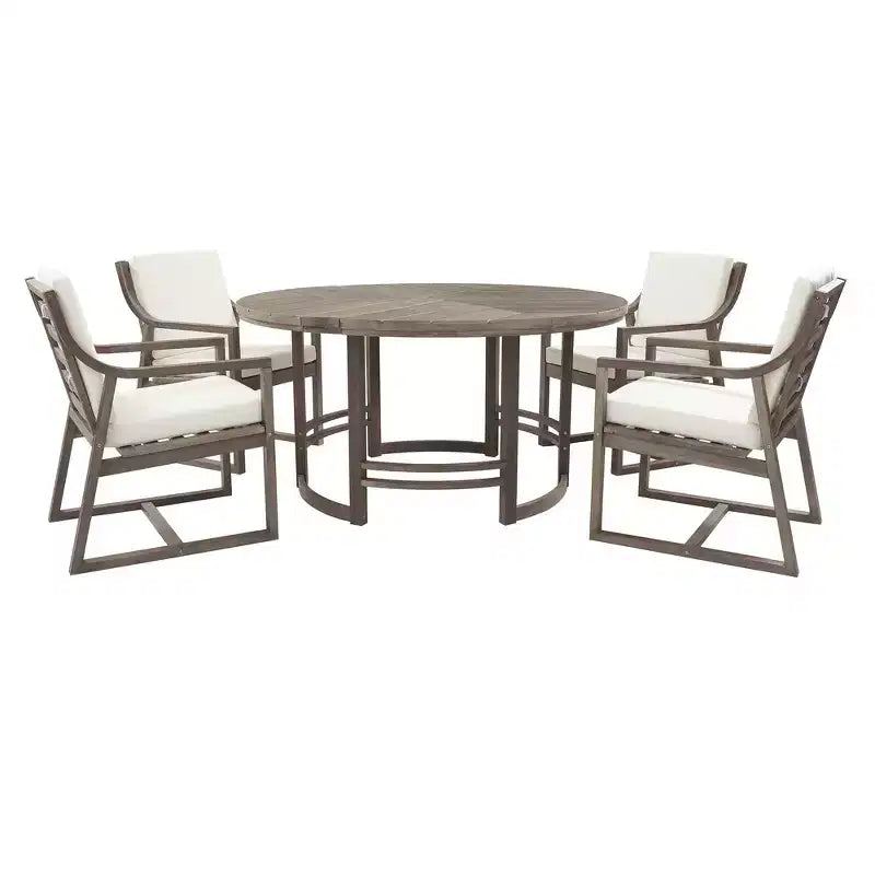 Whisen 5-Piece Outdoor Kitchen Dining Set for 4, Patio Round Dining Table And Chairs Set with Umbrella Hole and Removable Cushions