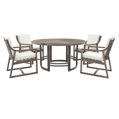 Whisen 5-Piece Outdoor Kitchen Dining Set for 4, Patio Round Dining Table And Chairs Set with Umbrella Hole and Removable Cushions