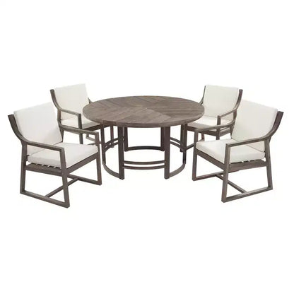 Whisen 5-Piece Outdoor Kitchen Dining Set for 4, Patio Round Dining Table And Chairs Set with Umbrella Hole and Removable Cushions