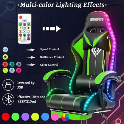 Fauteuil de Gamer Ergonomique de Bureau Hoffree Comfort Massage avec Repose-pieds et Lumière RGB