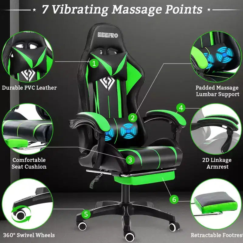 Fauteuil de Gamer Ergonomique de Bureau Hoffree Comfort Massage avec Repose-pieds et Lumière RGB