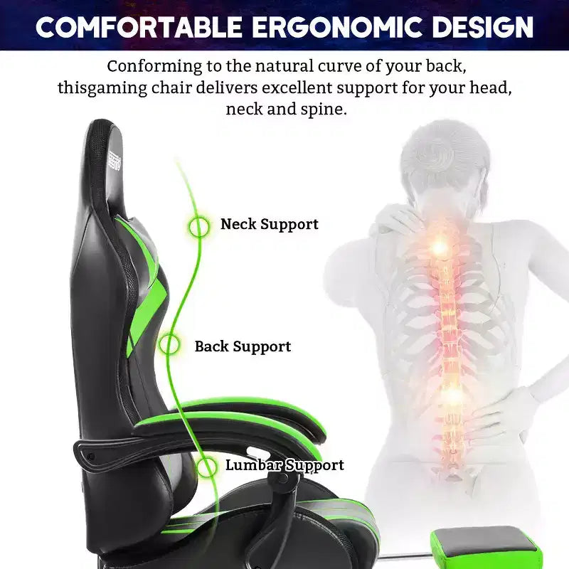Fauteuil de Gamer Ergonomique de Bureau Hoffree Comfort Massage avec Repose-pieds et Lumière RGB