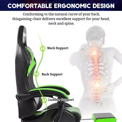 Fauteuil de Gamer Ergonomique de Bureau Hoffree Comfort Massage avec Repose-pieds et Lumière RGB