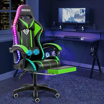 Fauteuil de Gamer Ergonomique de Bureau Hoffree Comfort Massage avec Repose-pieds et Lumière RGB