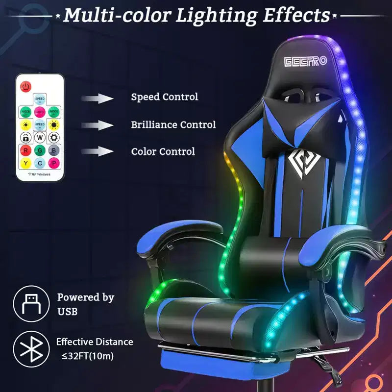 Fauteuil de Gamer Ergonomique de Bureau Hoffree Comfort Massage avec Repose-pieds et Lumière RGB