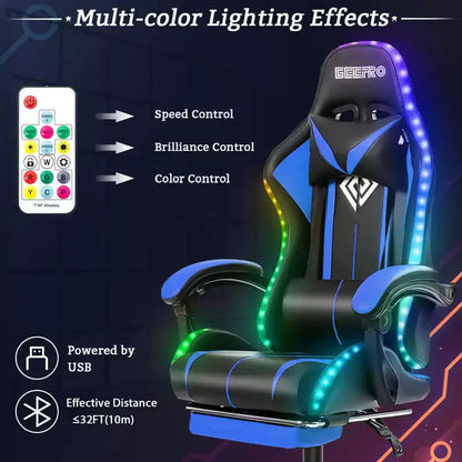 Fauteuil de Gamer Ergonomique de Bureau Hoffree Comfort Massage avec Repose-pieds et Lumière RGB
