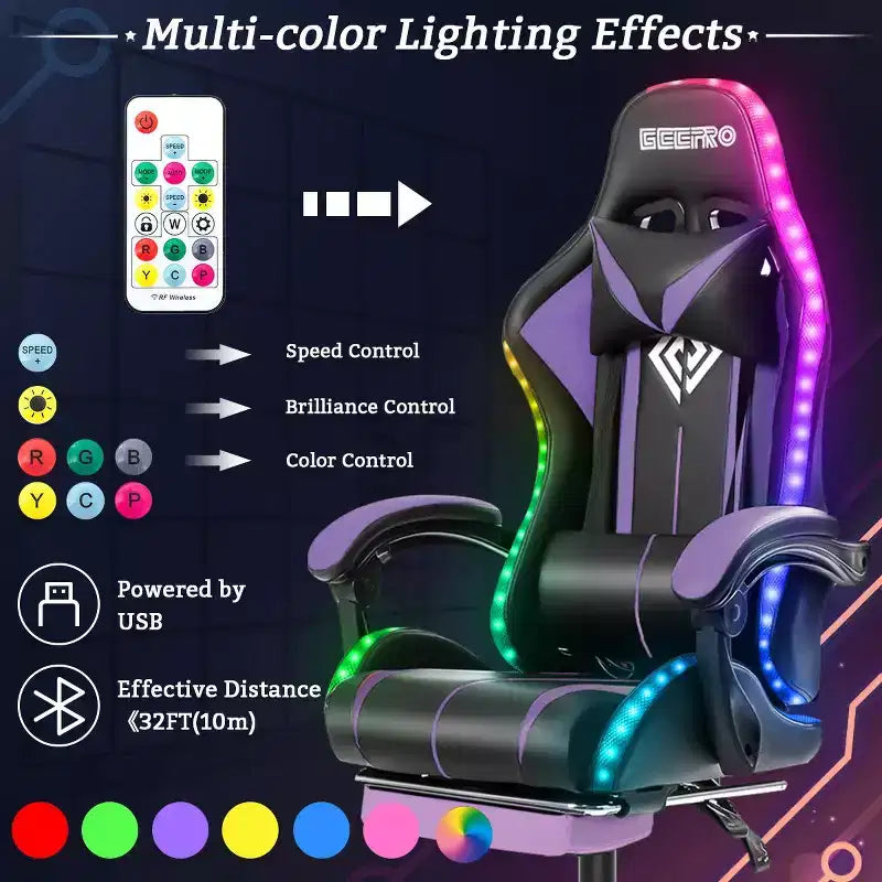 Fauteuil de Gamer Ergonomique de Bureau Hoffree Comfort Massage avec Repose-pieds et Lumière RGB