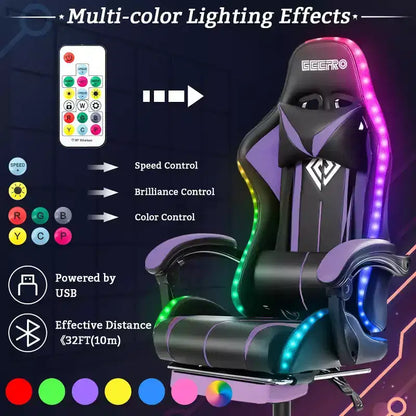 Fauteuil de Gamer Ergonomique de Bureau Hoffree Comfort Massage avec Repose-pieds et Lumière RGB