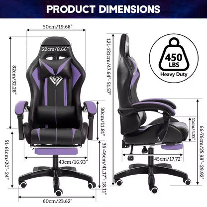 Fauteuil de Gamer Ergonomique de Bureau Hoffree Comfort Massage avec Repose-pieds et Lumière RGB