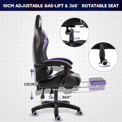 Fauteuil de Gamer Ergonomique de Bureau Hoffree Comfort Massage avec Repose-pieds et Lumière RGB