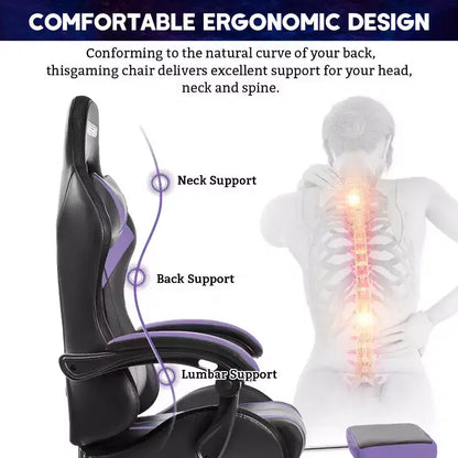 Fauteuil de Gamer Ergonomique de Bureau Hoffree Comfort Massage avec Repose-pieds et Lumière RGB