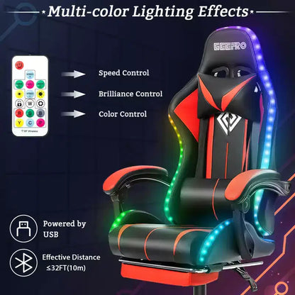 Fauteuil de Gamer Ergonomique de Bureau Hoffree Comfort Massage avec Repose-pieds et Lumière RGB