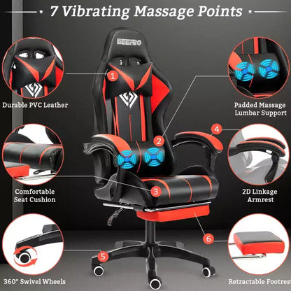 Fauteuil de Gamer Ergonomique de Bureau Hoffree Comfort Massage avec Repose-pieds et Lumière RGB