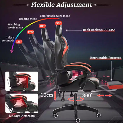 Fauteuil de Gamer Ergonomique de Bureau Hoffree Comfort Massage avec Repose-pieds et Lumière RGB
