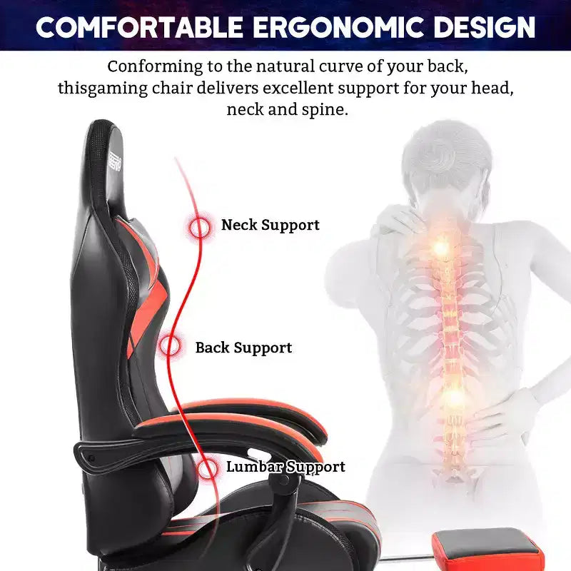 Fauteuil de Gamer Ergonomique de Bureau Hoffree Comfort Massage avec Repose-pieds et Lumière RGB