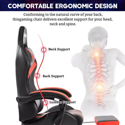 Fauteuil de Gamer Ergonomique de Bureau Hoffree Comfort Massage avec Repose-pieds et Lumière RGB