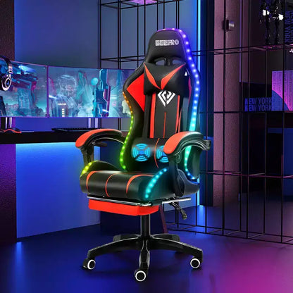 Fauteuil de Gamer Ergonomique de Bureau Hoffree Comfort Massage avec Repose-pieds et Lumière RGB