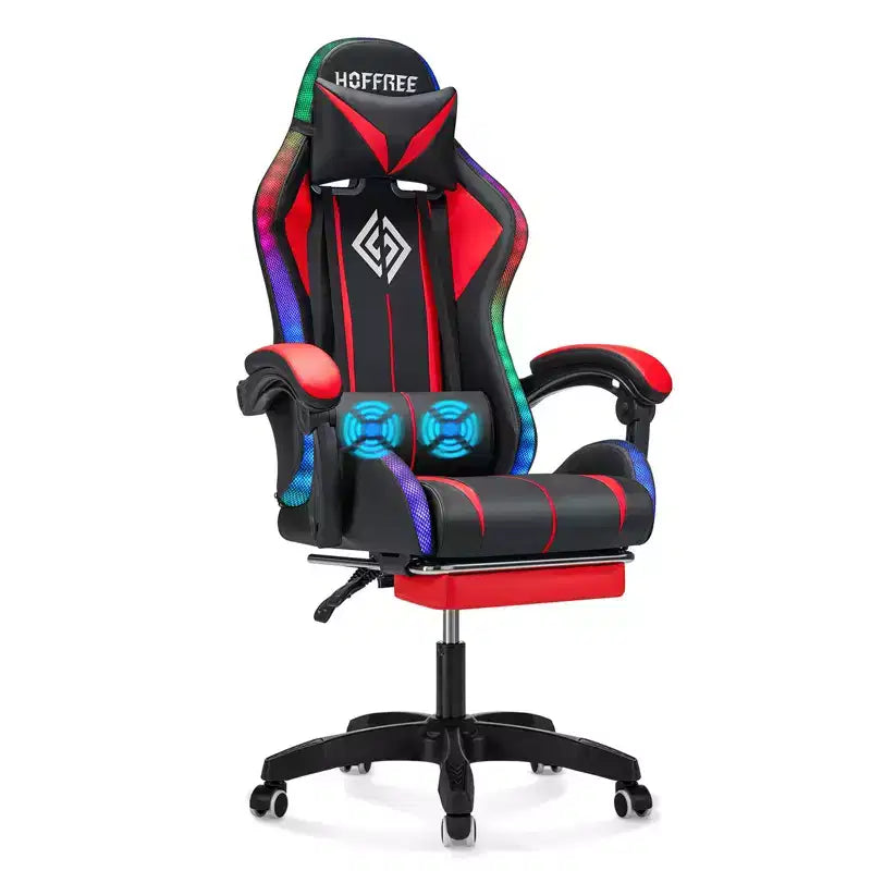 Fauteuil de Gamer Ergonomique de Bureau Hoffree Comfort Massage avec Repose-pieds et Lumière RGB