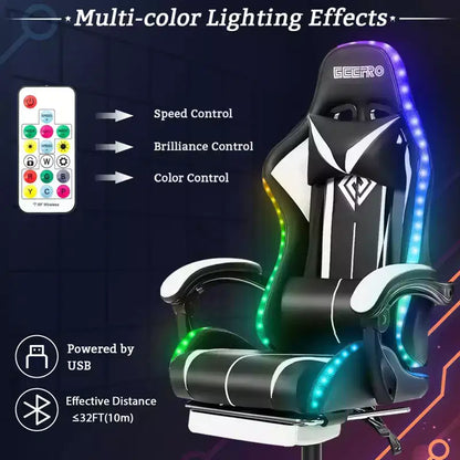 Fauteuil de Gamer Ergonomique de Bureau Hoffree Comfort Massage avec Repose-pieds et Lumière RGB