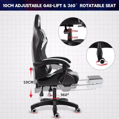 Fauteuil de Gamer Ergonomique de Bureau Hoffree Comfort Massage avec Repose-pieds et Lumière RGB