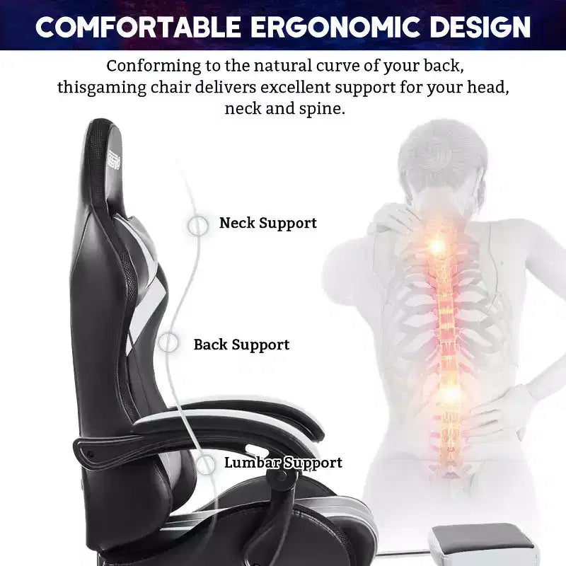 Fauteuil de Gamer Ergonomique de Bureau Hoffree Comfort Massage avec Repose-pieds et Lumière RGB