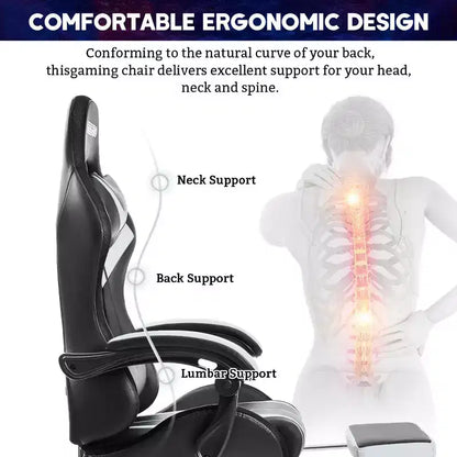 Fauteuil de Gamer Ergonomique de Bureau Hoffree Comfort Massage avec Repose-pieds et Lumière RGB