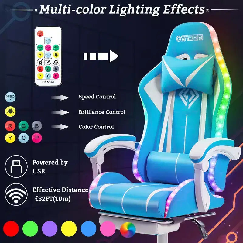 Fauteuil de Gamer Ergonomique de Bureau Hoffree Comfort Massage avec Repose-pieds et Lumière RGB