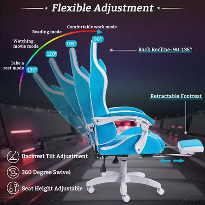 Fauteuil de Gamer Ergonomique de Bureau Hoffree Comfort Massage avec Repose-pieds et Lumière RGB