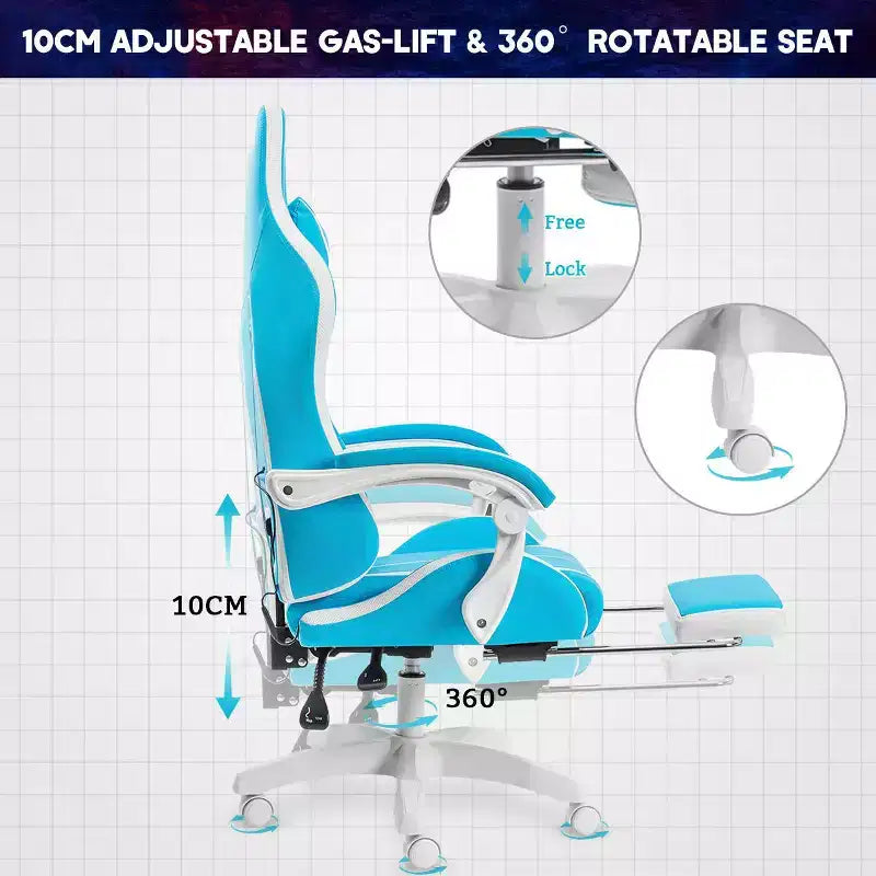 Fauteuil de Gamer Ergonomique de Bureau Hoffree Comfort Massage avec Repose-pieds et Lumière RGB