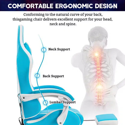 Fauteuil de Gamer Ergonomique de Bureau Hoffree Comfort Massage avec Repose-pieds et Lumière RGB