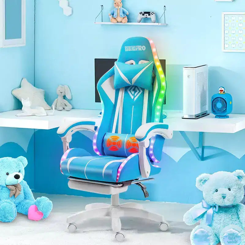 Fauteuil de Gamer Ergonomique de Bureau Hoffree Comfort Massage avec Repose-pieds et Lumière RGB