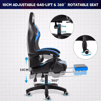 Fauteuil de Gamer Ergonomique de Bureau Hoffree Comfort Massage avec Repose-pieds et Lumière RGB