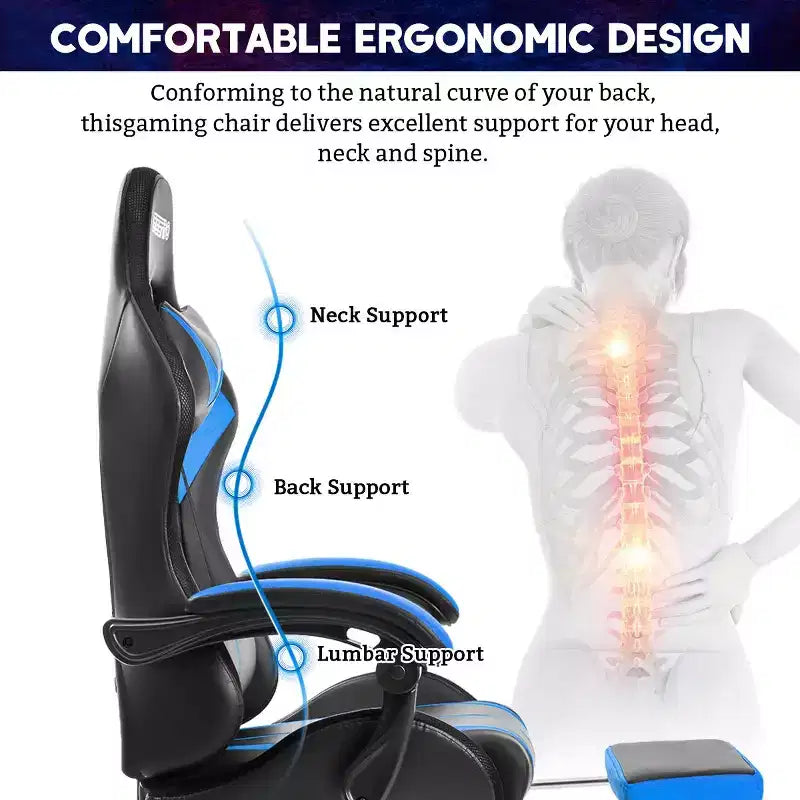 Fauteuil de Gamer Ergonomique de Bureau Hoffree Comfort Massage avec Repose-pieds et Lumière RGB