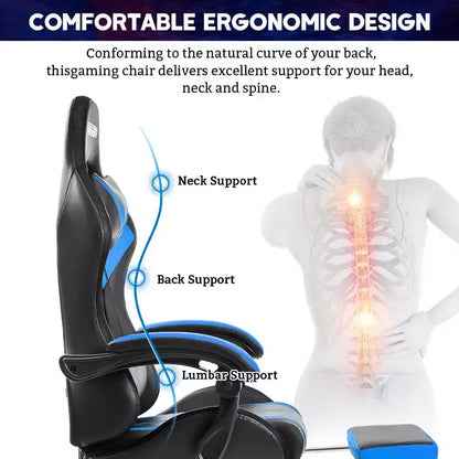 Fauteuil de Gamer Ergonomique de Bureau Hoffree Comfort Massage avec Repose-pieds et Lumière RGB