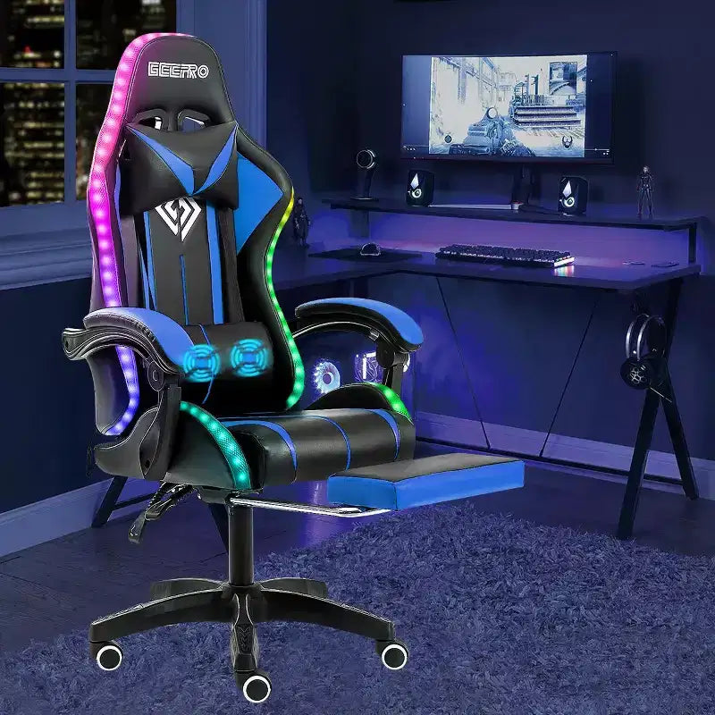 Fauteuil de Gamer Ergonomique de Bureau Hoffree Comfort Massage avec Repose-pieds et Lumière RGB