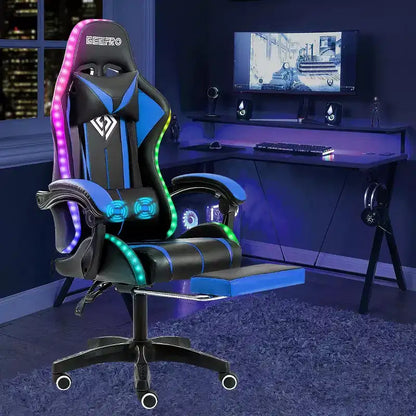 Fauteuil de Gamer Ergonomique de Bureau Hoffree Comfort Massage avec Repose-pieds et Lumière RGB