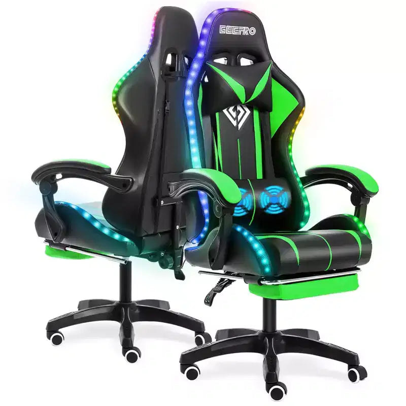 Fauteuil de Gamer Ergonomique de Bureau Hoffree Comfort Massage avec Repose-pieds et Lumière RGB