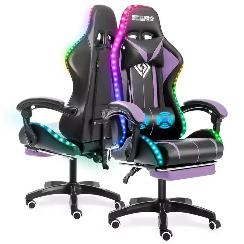 Fauteuil de Gamer Ergonomique de Bureau Hoffree Comfort Massage avec Repose-pieds et Lumière RGB