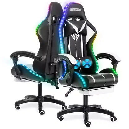 Fauteuil de Gamer Ergonomique de Bureau Hoffree Comfort Massage avec Repose-pieds et Lumière RGB